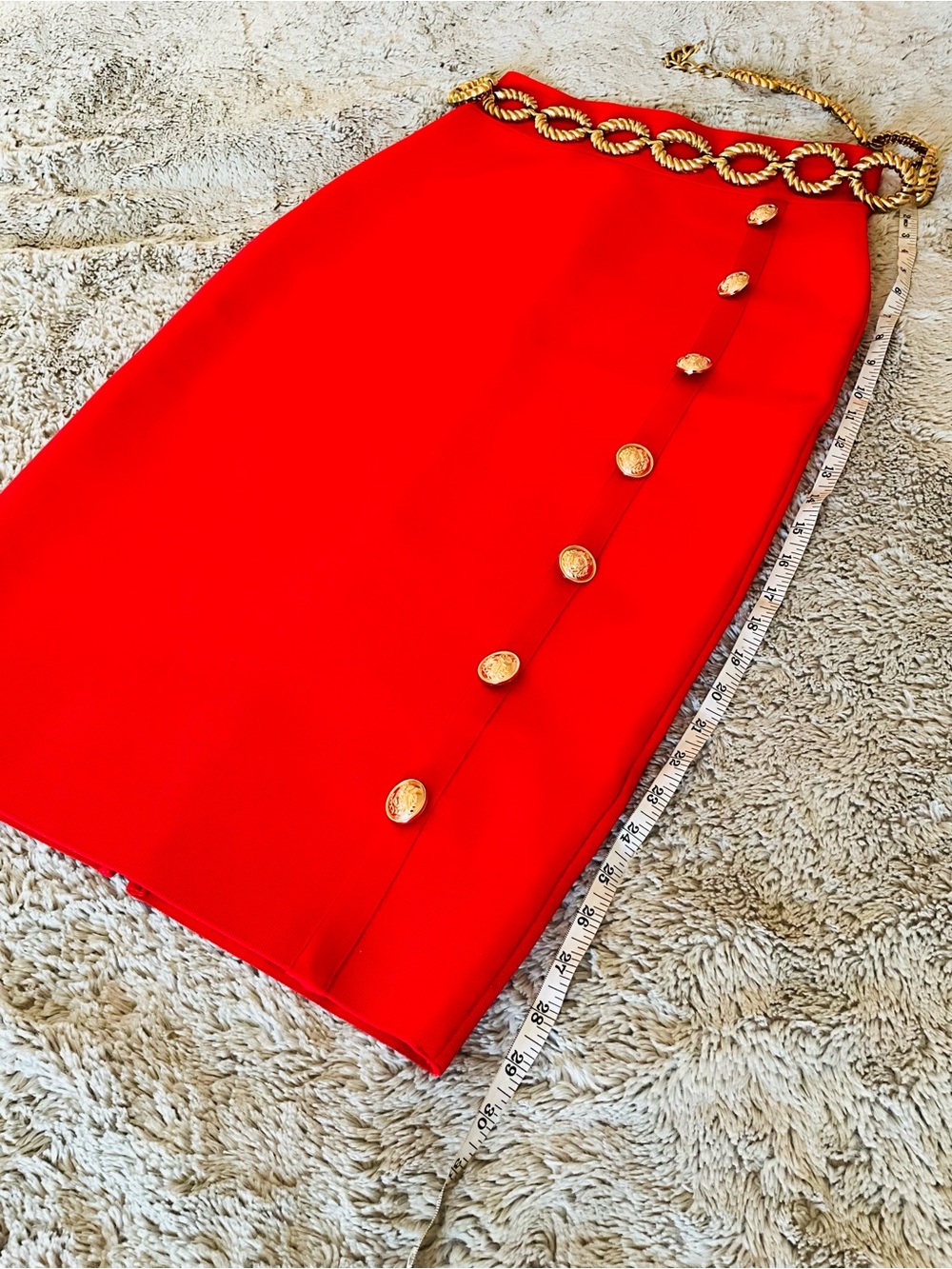 Red Gold Button Pencil Skirt - Picture 6 of 14